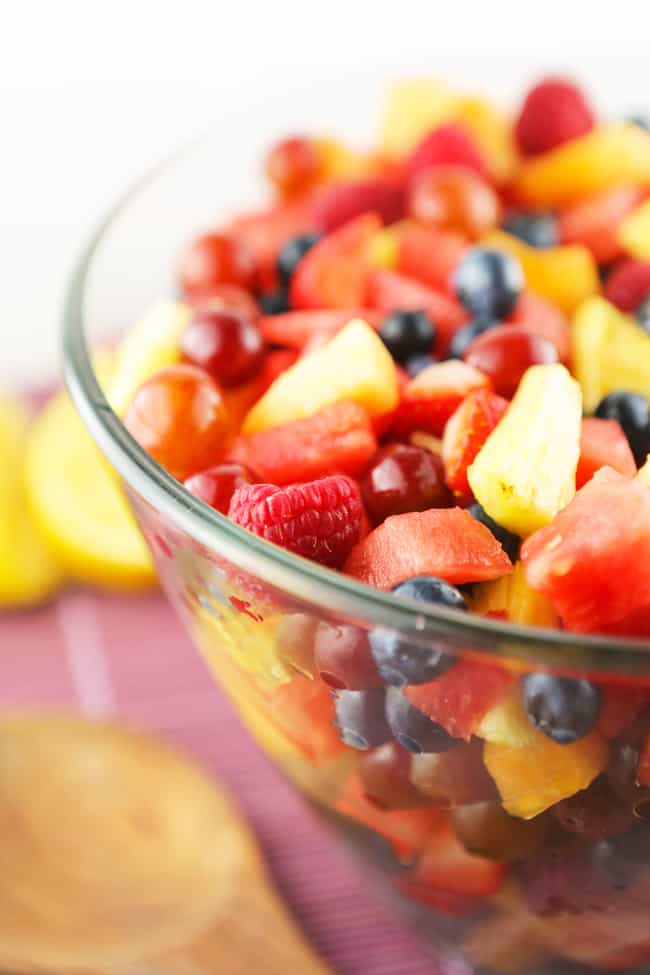 Fruit Salad with a twist in a glass bowl. 