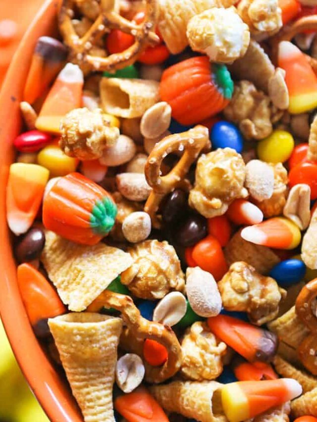 Sweet and Salty 6 Ingredient Halloween Snack Mix For Kids and Adults