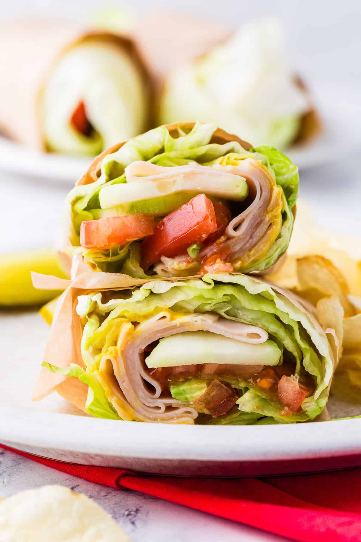 Stacked unwich halves on a plate, ready to eat.
