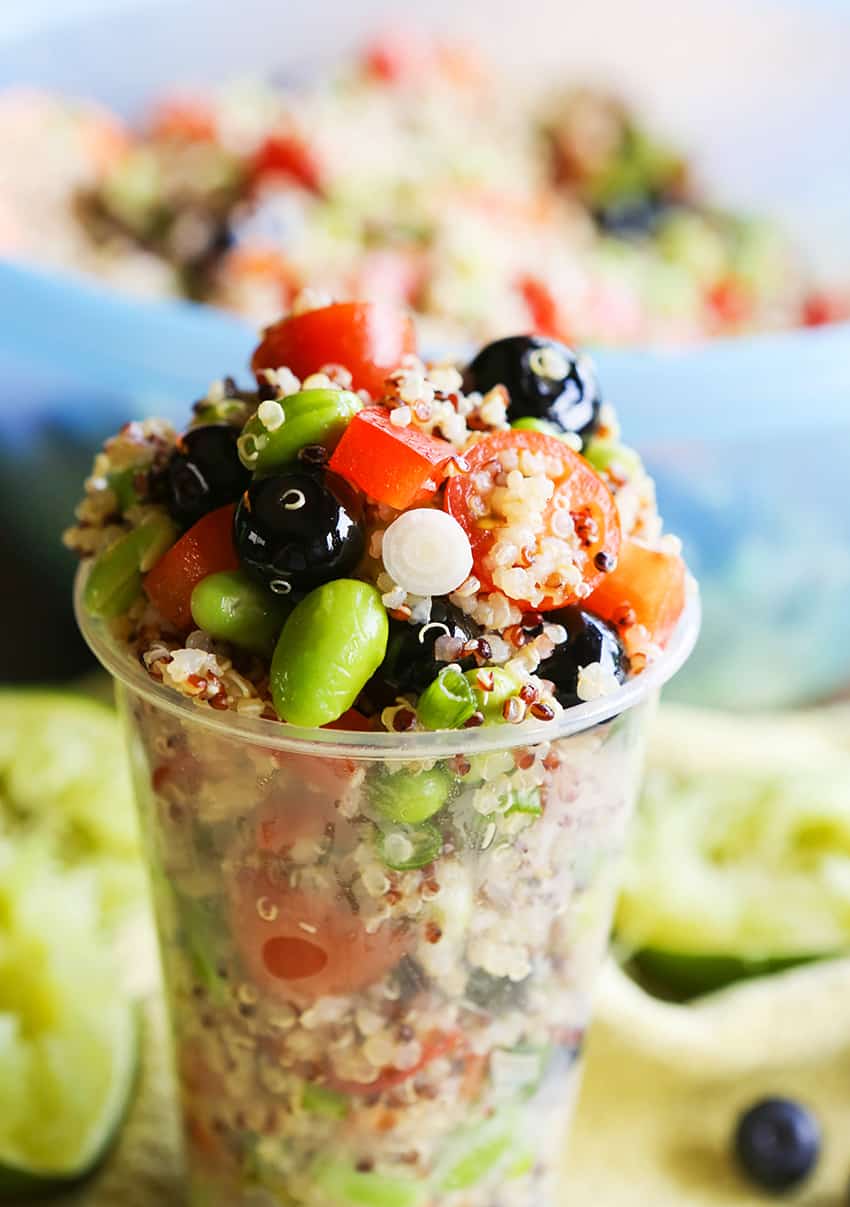 Quinoa edamame salad in a cup. 