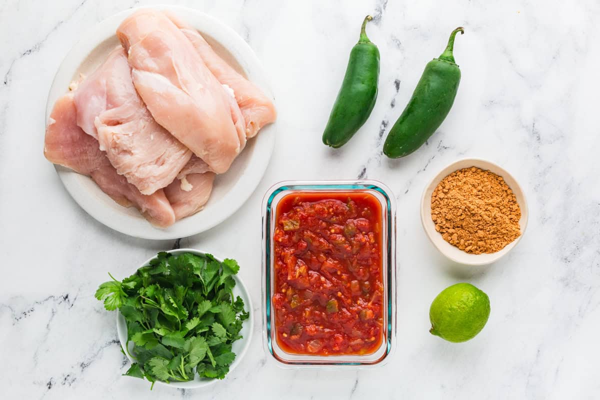 Cilatnro lime chicken ingredients on a white counter.