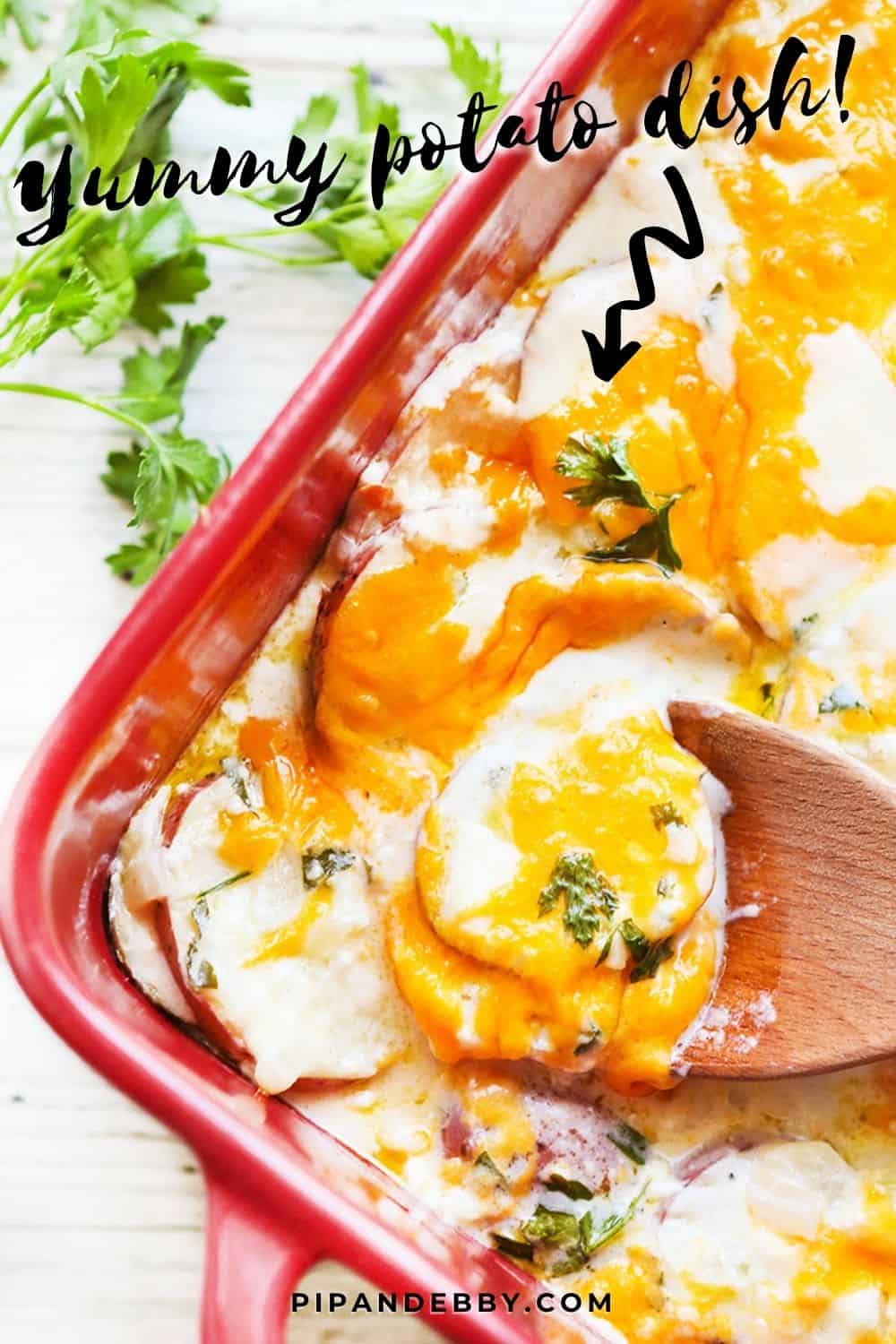 Scalloped Potatoes Recipe with Cheese, a perfect side dish! Pip