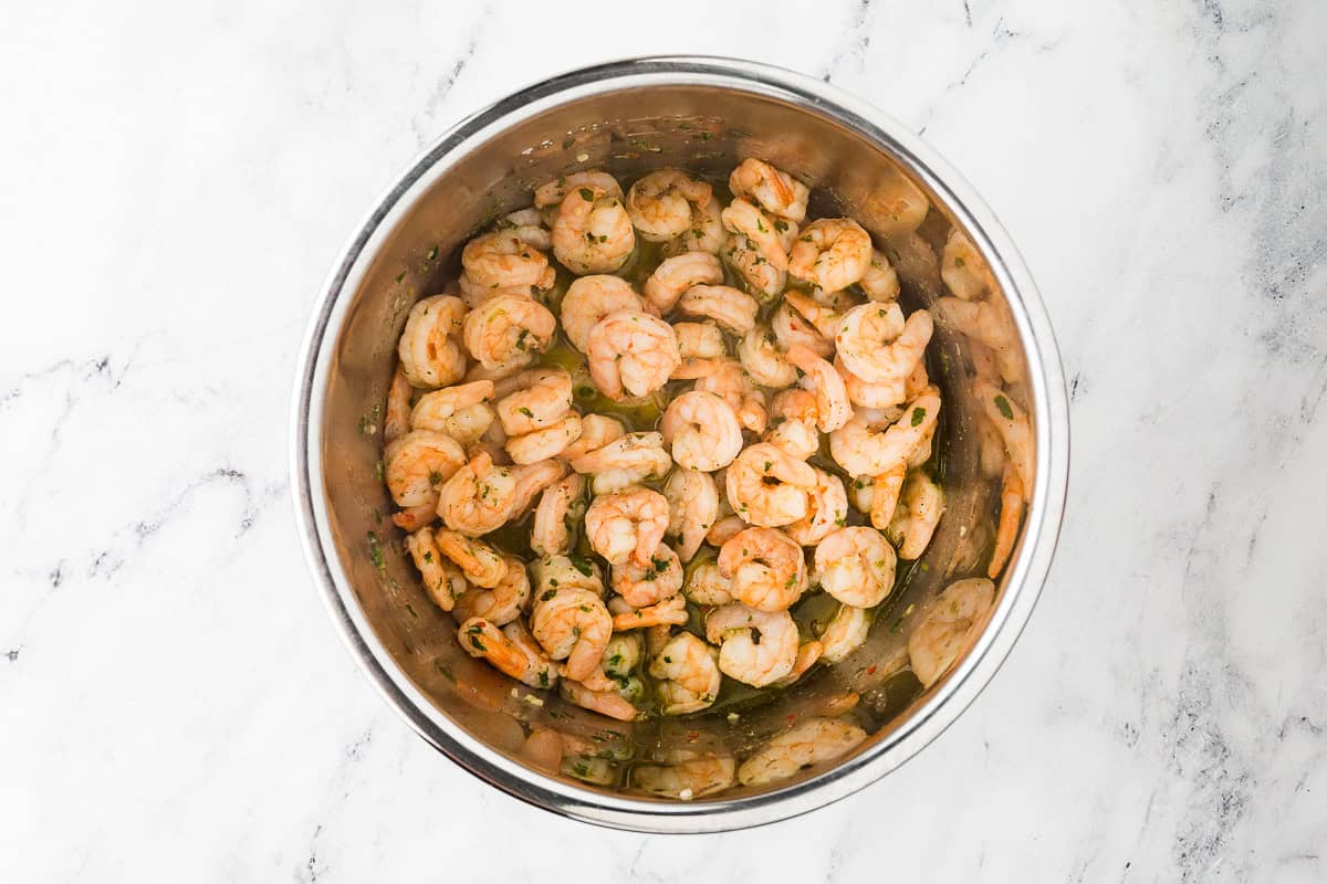 Cooked shriimp in an Instant Pot.