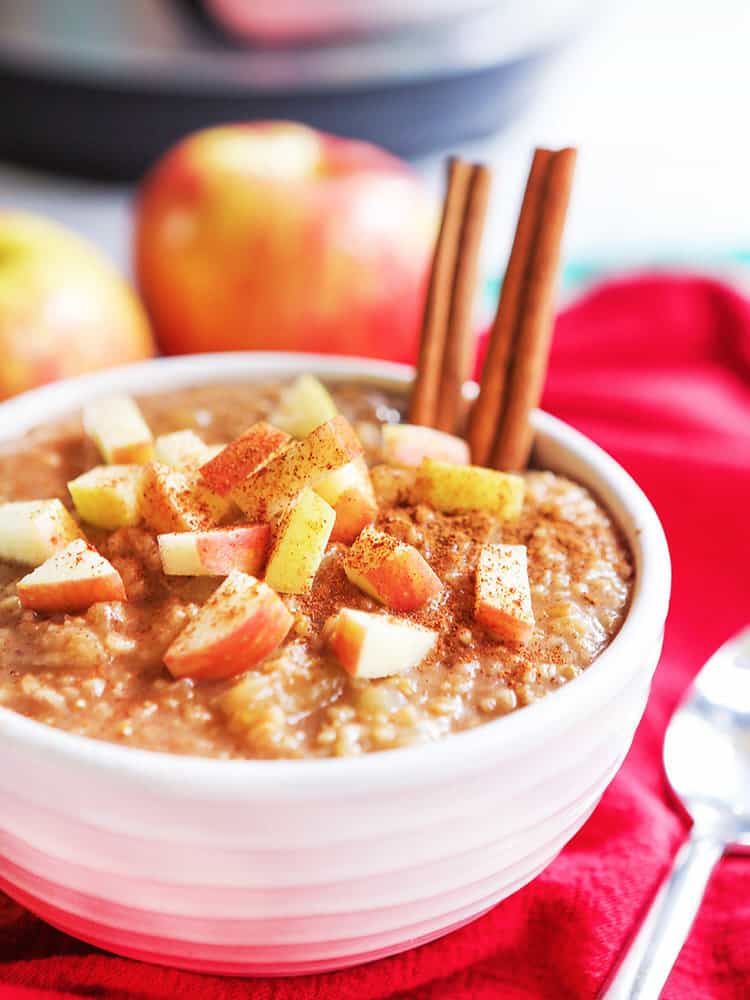 Bowl of apple cinnamon oatmeal. 