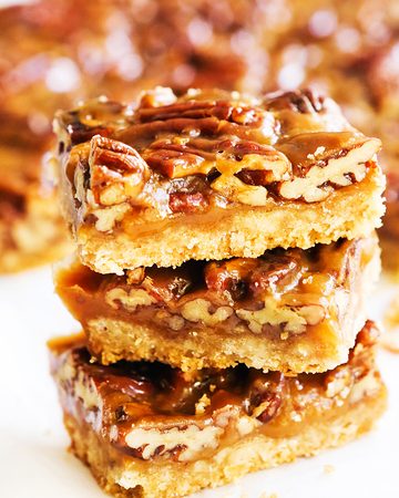 Delicious caramel pecan bars with a buttery crust and rich caramel topping.