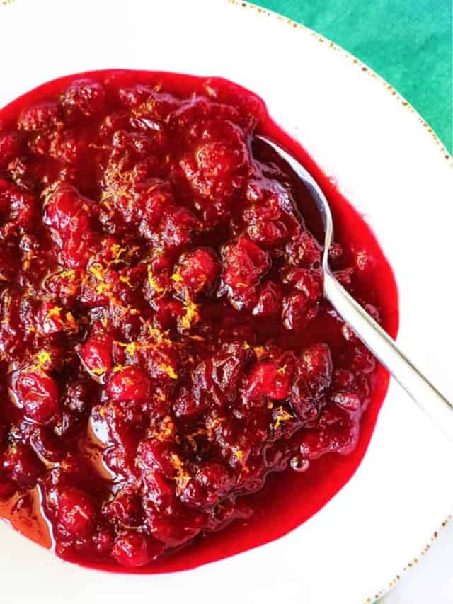 Cranberry sauce with orange zest on top. 