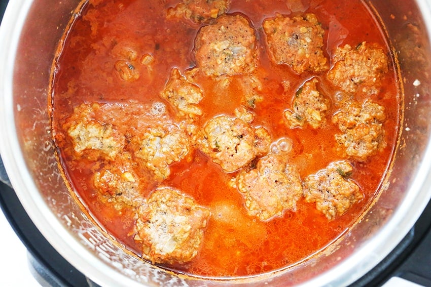 Cooked meatballs swimming a perfect sauce in Instant Pot