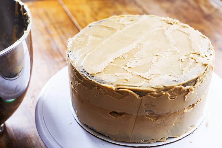 Chocolate Crunch Layer Cake with Caramel Frosting Pip and Ebby