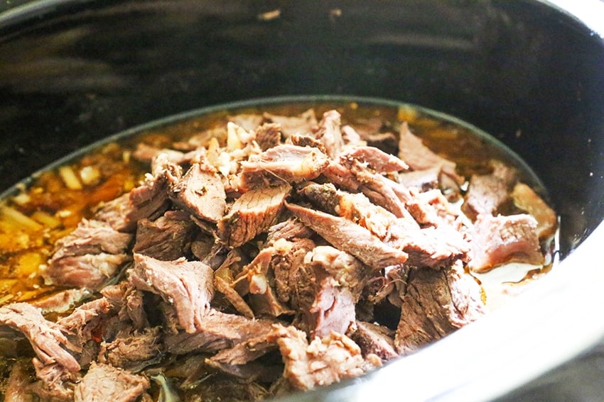shredded beef added back to a slow cooker