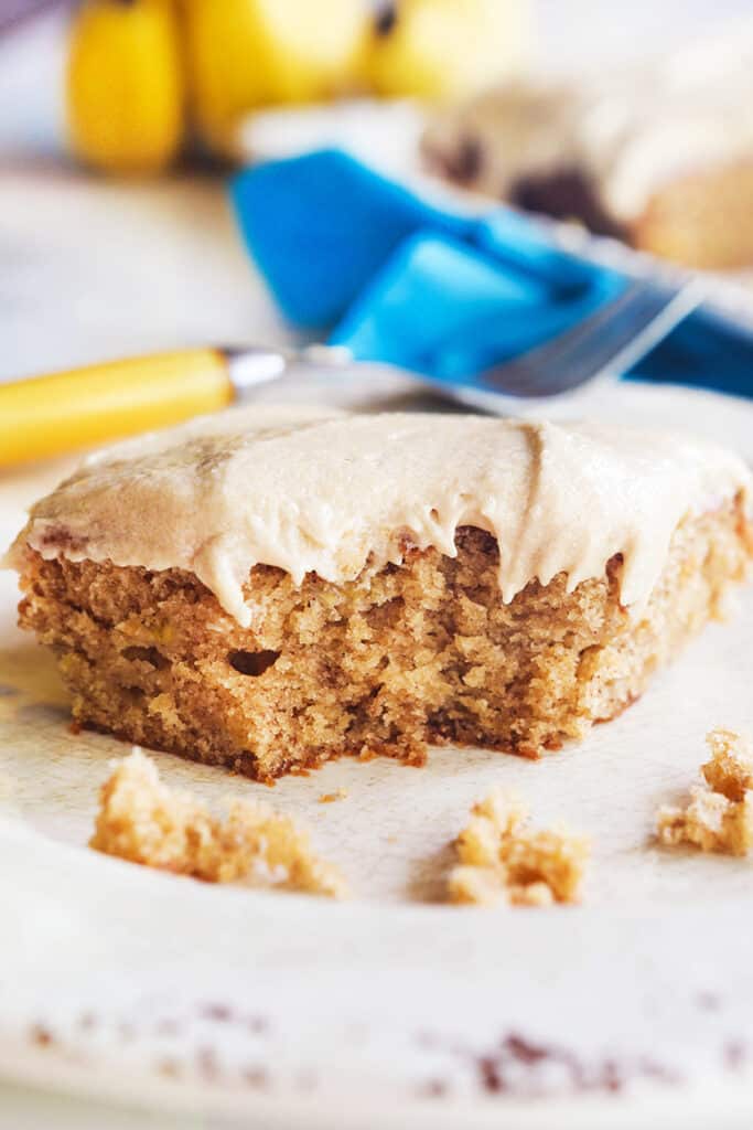 close up of a banana bar with a bite removed