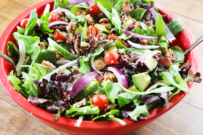 Serving bowl of chopped salad.