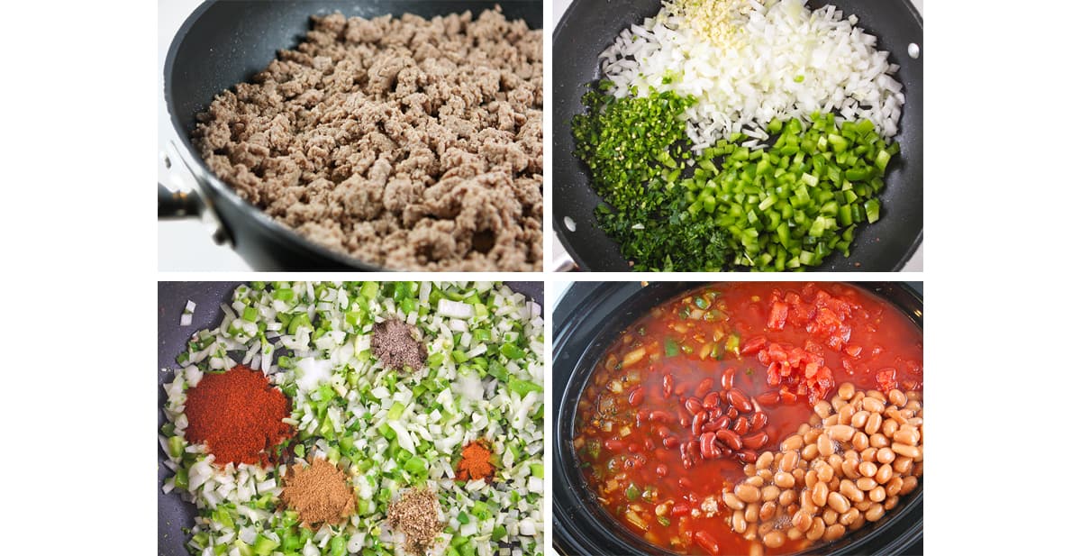 Collage of chili ingredients.