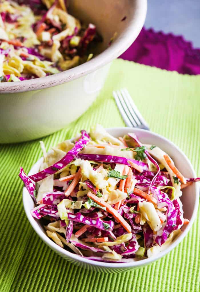 Bowl of coleslaw with apple cider vinegar. 