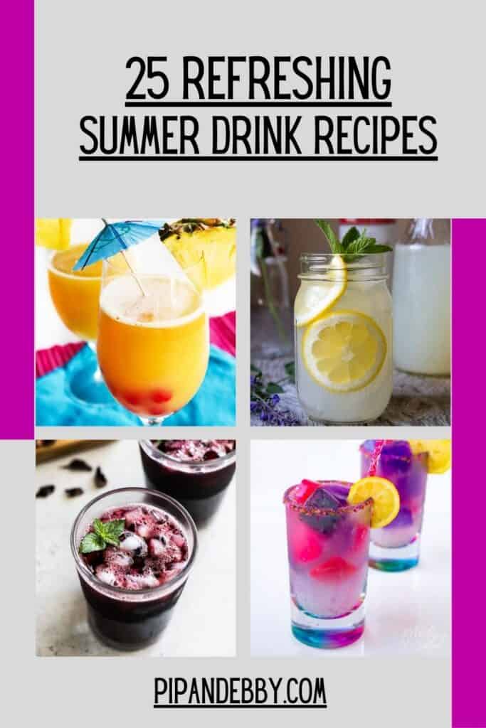 Pinterest pin with 4 summer drinks on it, along with header text.