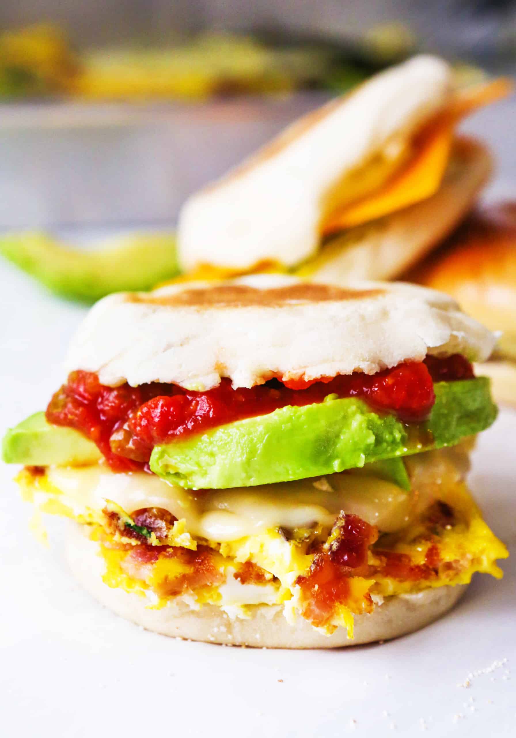 Breakfast Sandwich on an English Muffin With Charred Red Onions