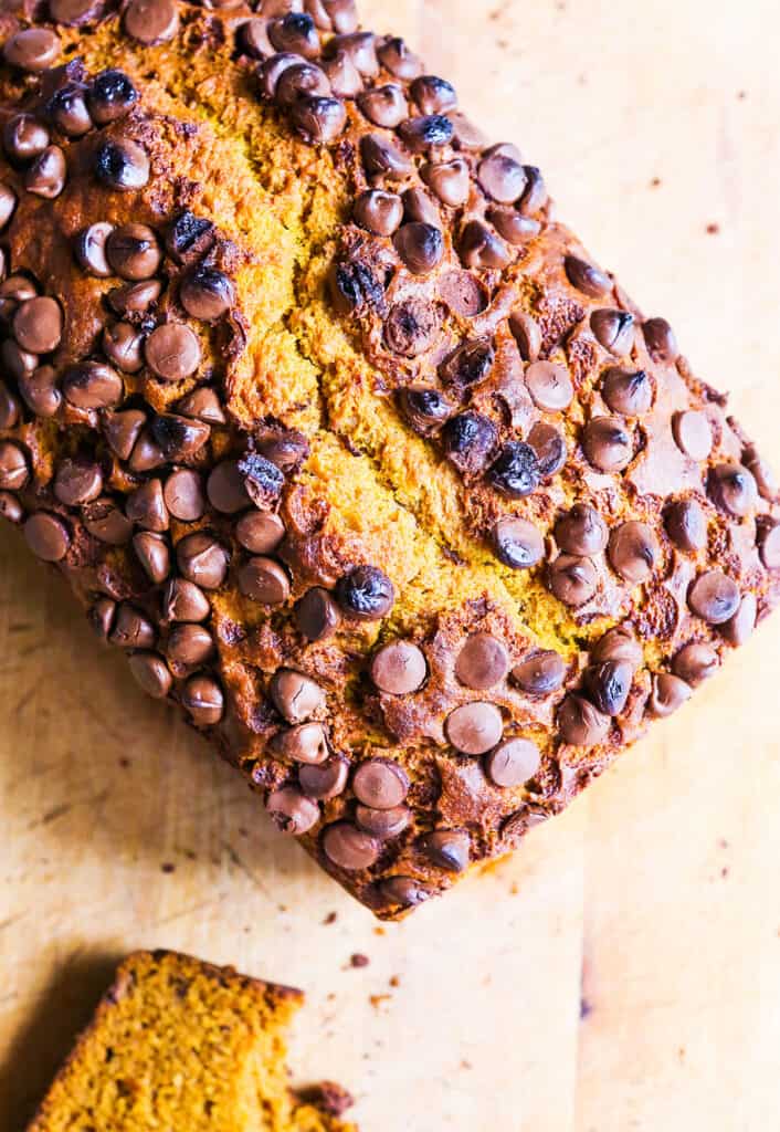 Pumpkin bread with chocolate chips. 