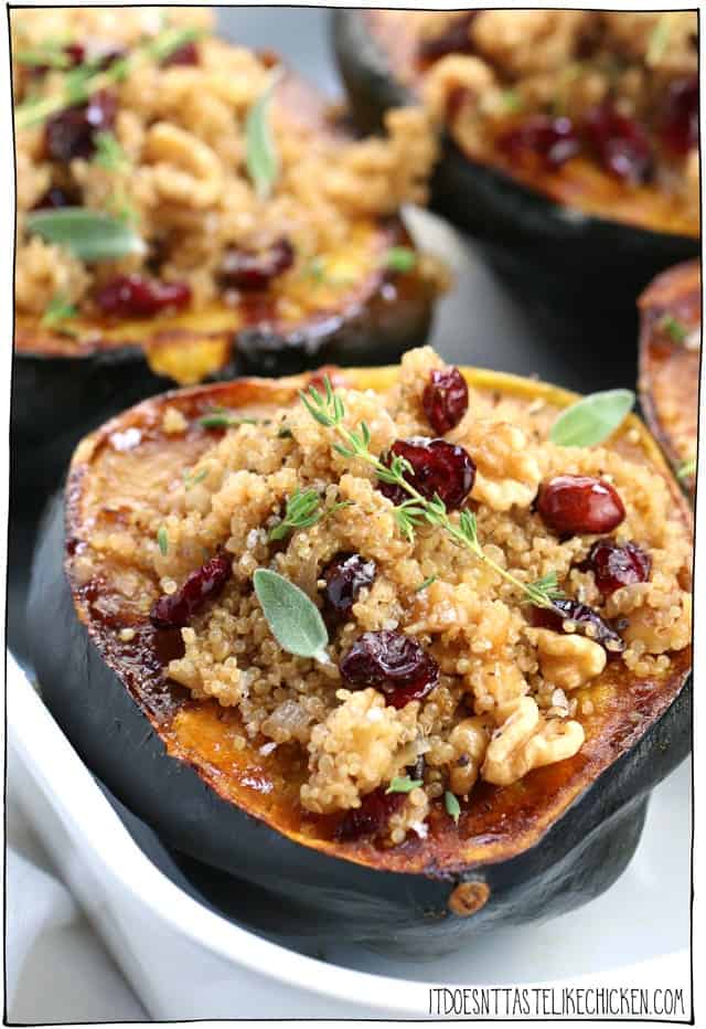 Stuffed acorn squash filled and ready to eat. 