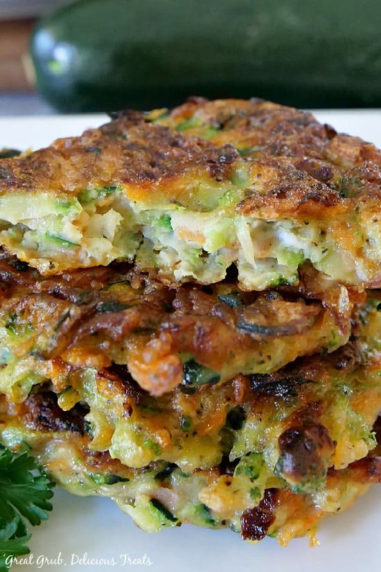 Vegetable patties stacked one on top of the other.