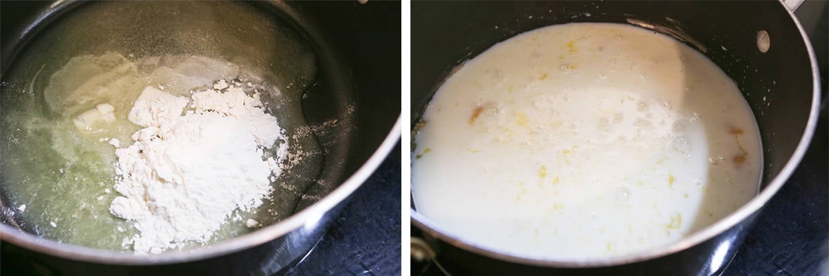 Flour and butter and milk in a saucepan.