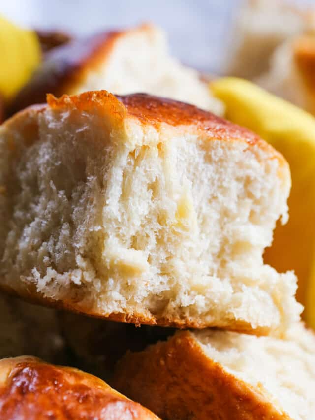 Close up of a dinner roll. 