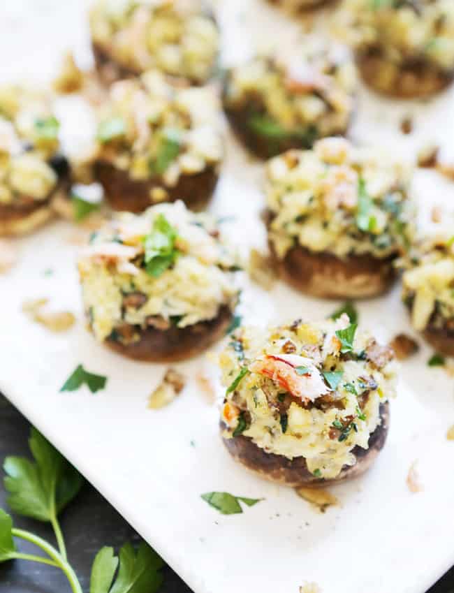 Havarti Crab Stuffed Mushrooms on a serving plate.