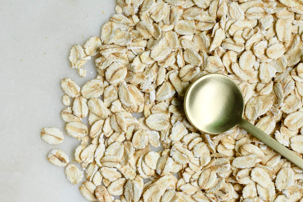 Oats with a tablespoon in the center.