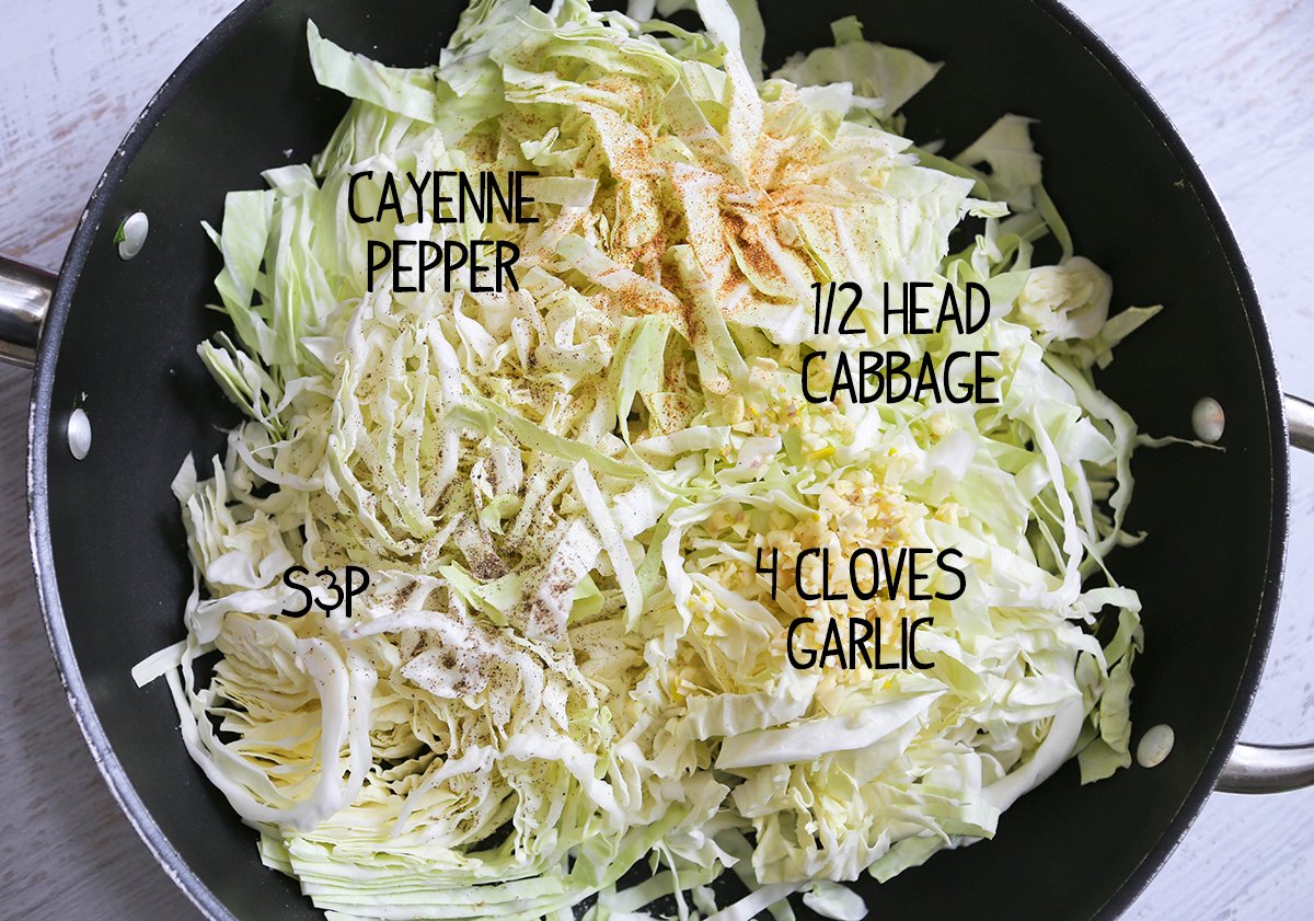Cabbage with seasonings ready for cooking.