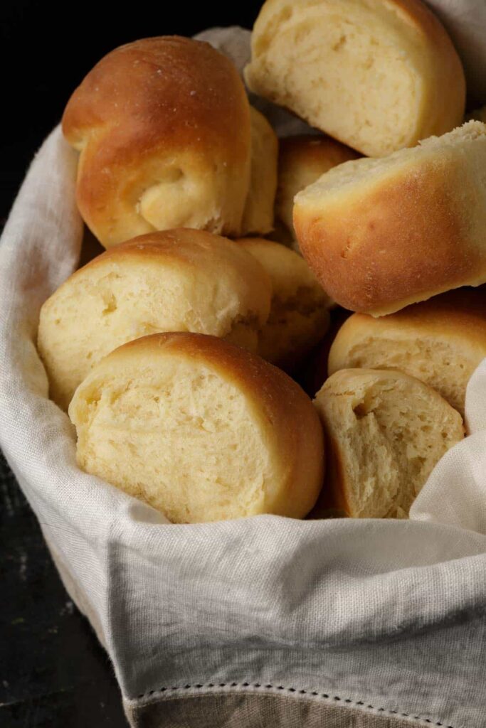 Basket of parker house rolls. 