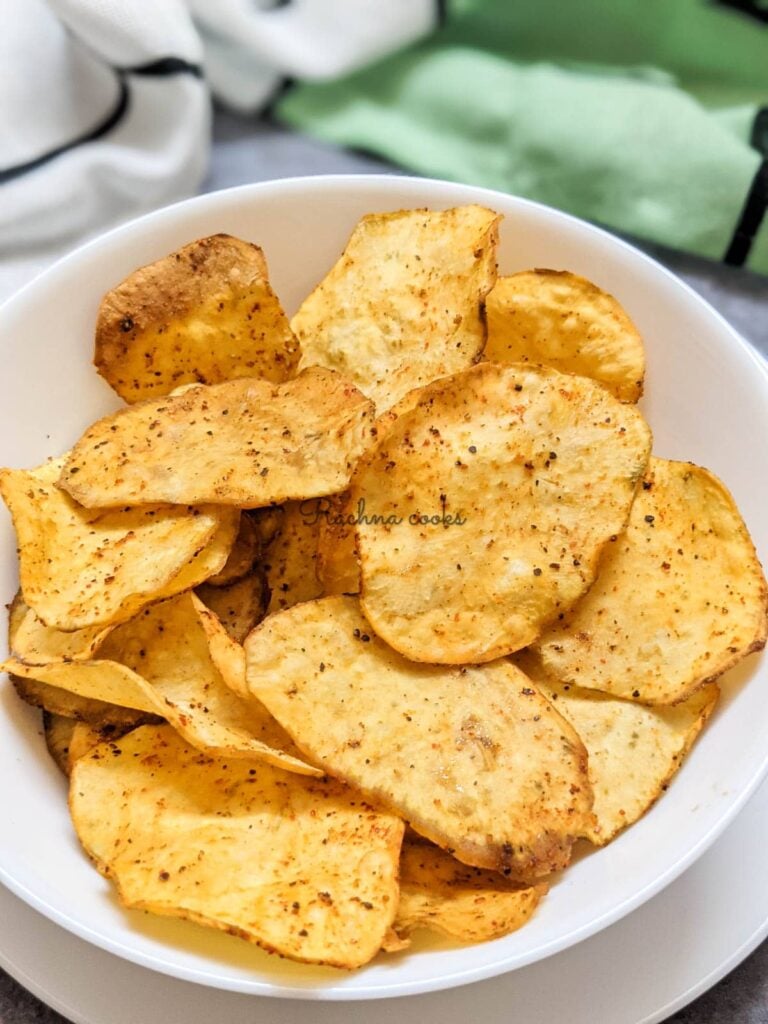 Sweet potato chips prepared in the air fryer. 