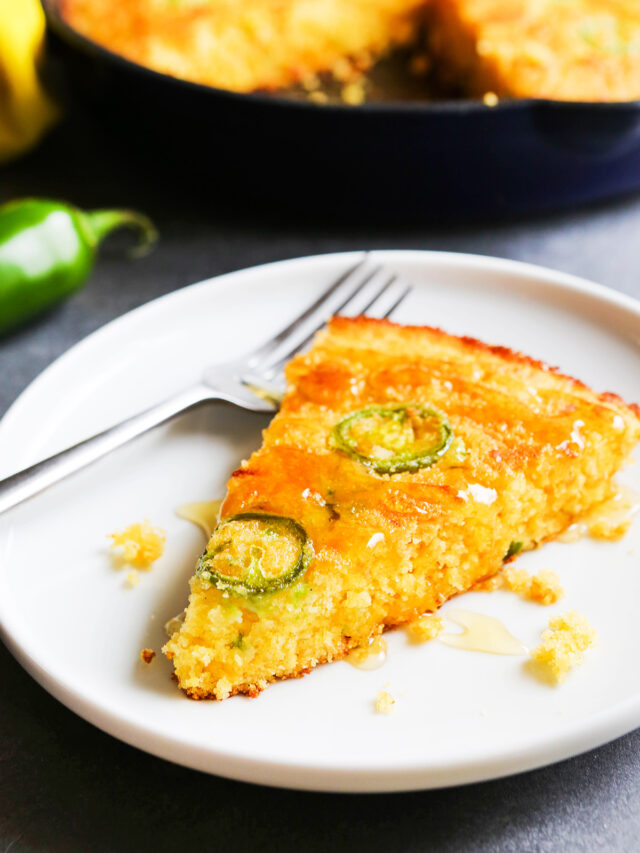 Cheddar Jalapeno Cornbread on a plate. 