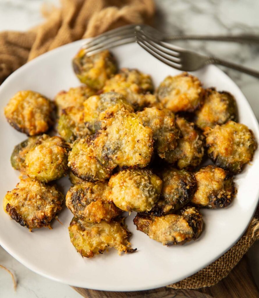 Plate of smashed parmesan Brussels sprouts