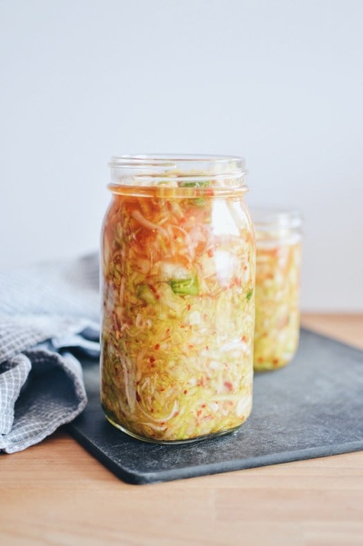 Kimchi kraut in a glass jar. 