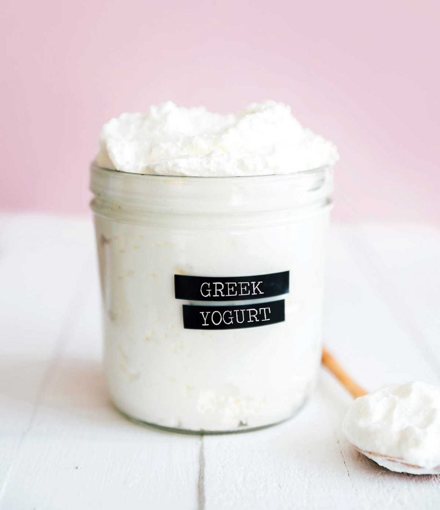 Greek yogurt in a glass jar. 