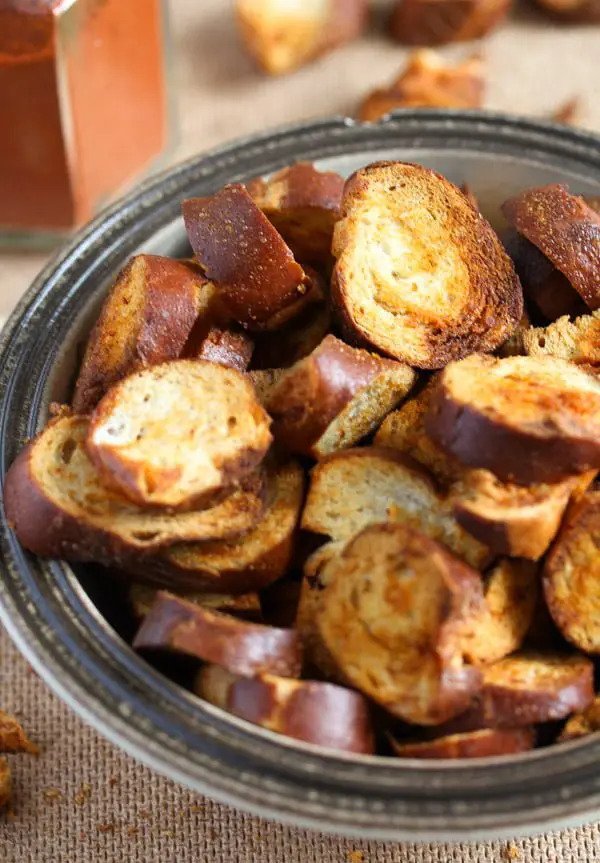 Pretzel chips in a bowl. 