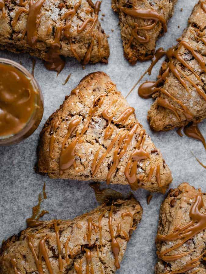 Triangle cut dulce de leche scones. 