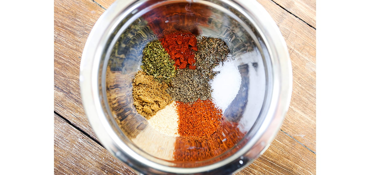 Seasonings lined up in a small mixing bowl.