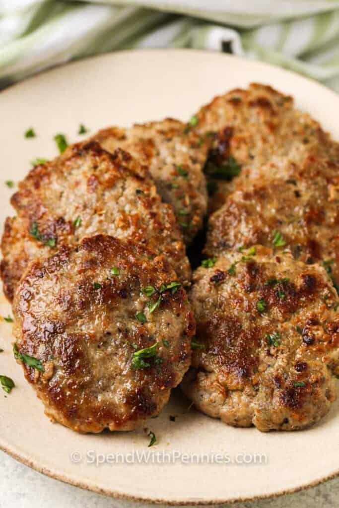 Breakfast sausage on a plate. 