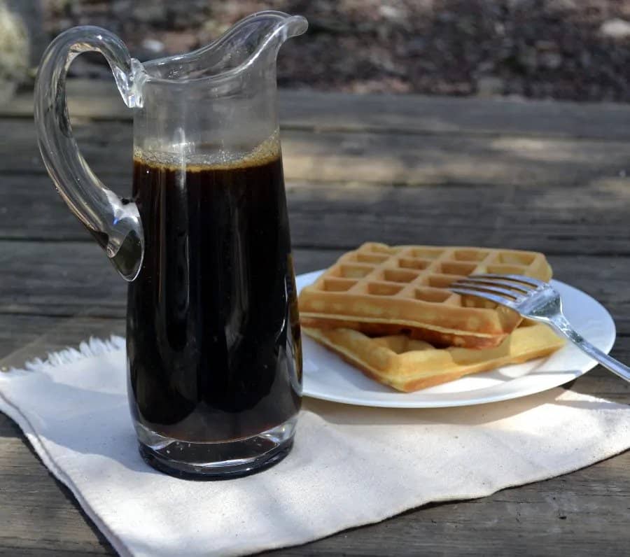 Carafe of homemade syrup. 