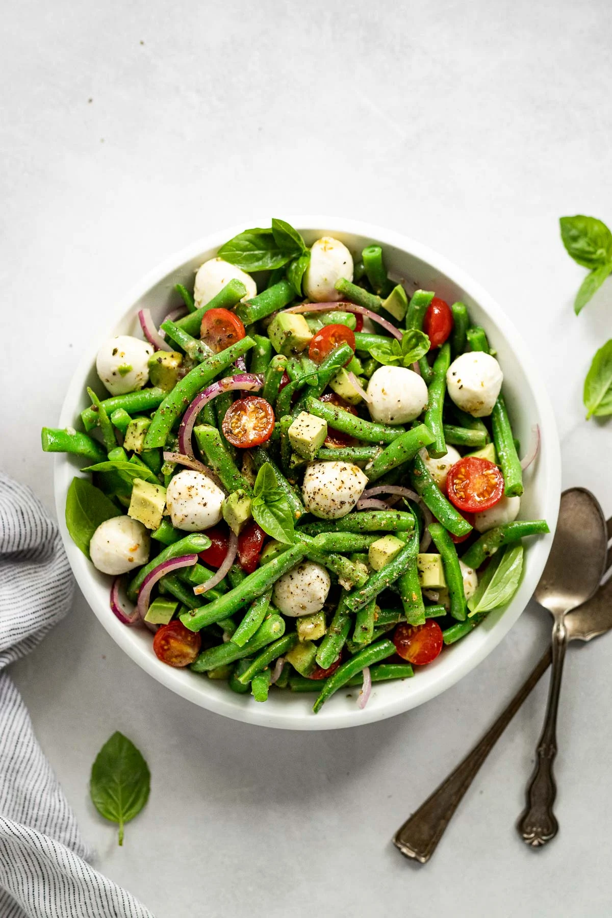 Cold green bean salad with avocado. 