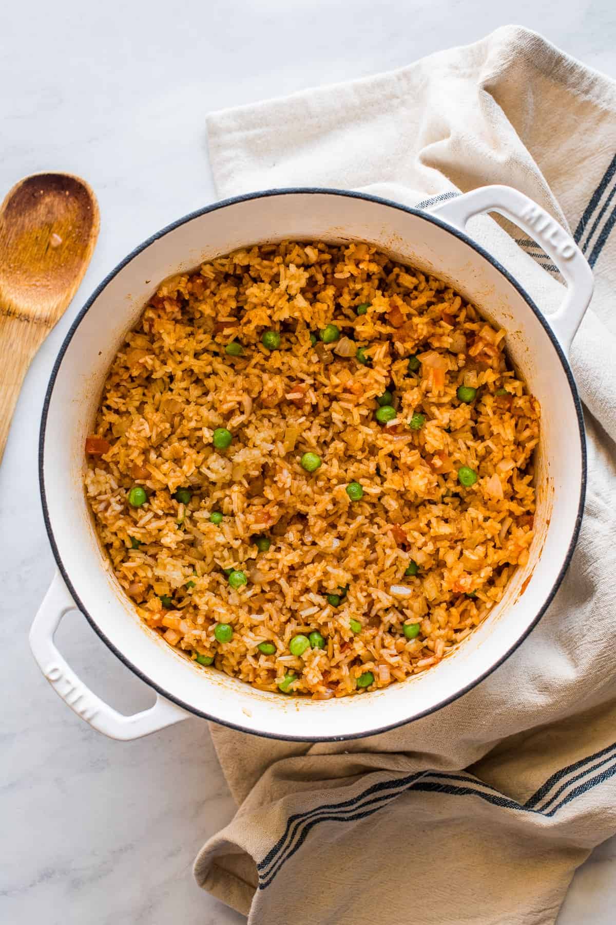 Authentic mexican rice in a dutch oven. 