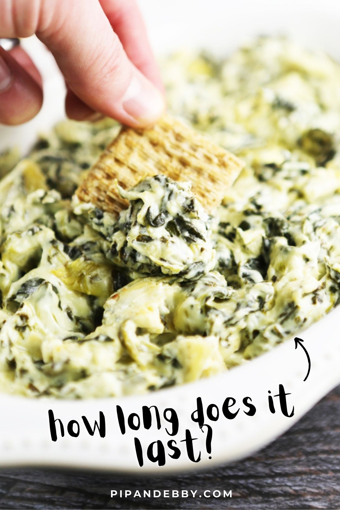 Spinach dip photo with text overlay reading, "How long does it last?"