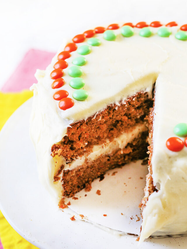 Moist Layered Carrot Cake without Nuts for Easter Dessert
