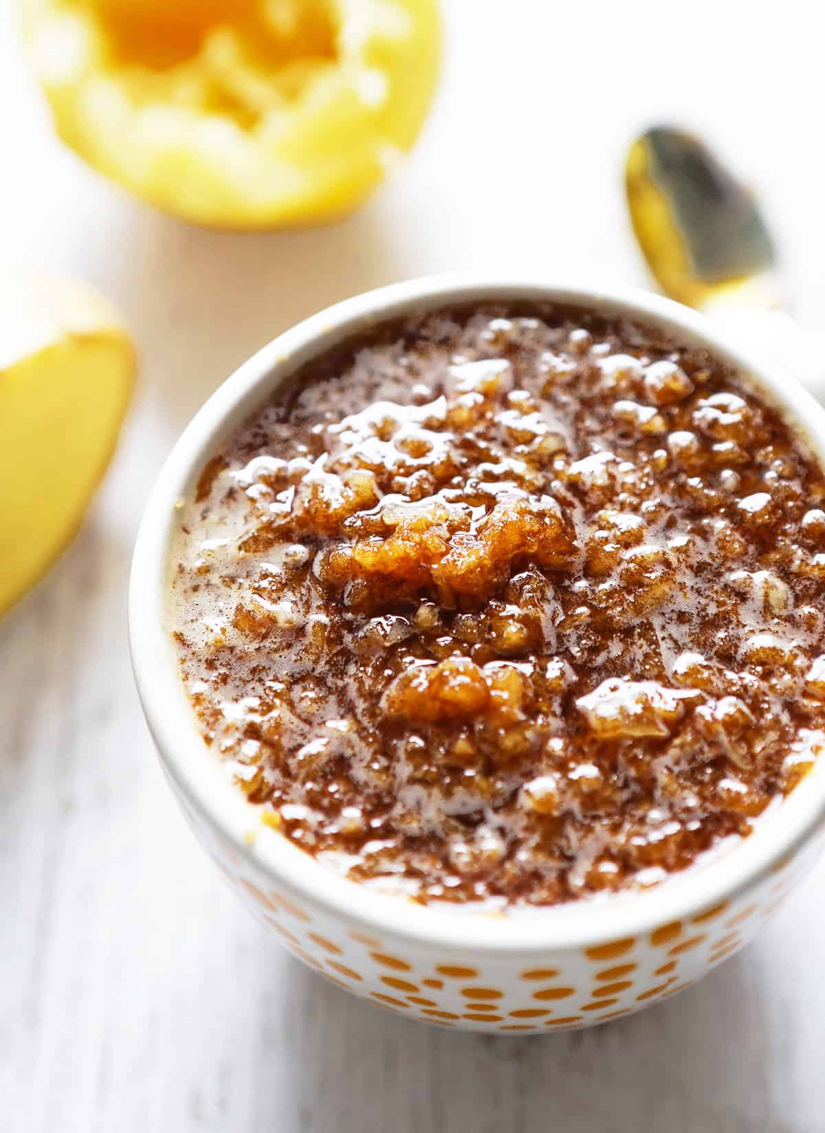 Sweet Lemon Curd in a dotted bowl, close-up.