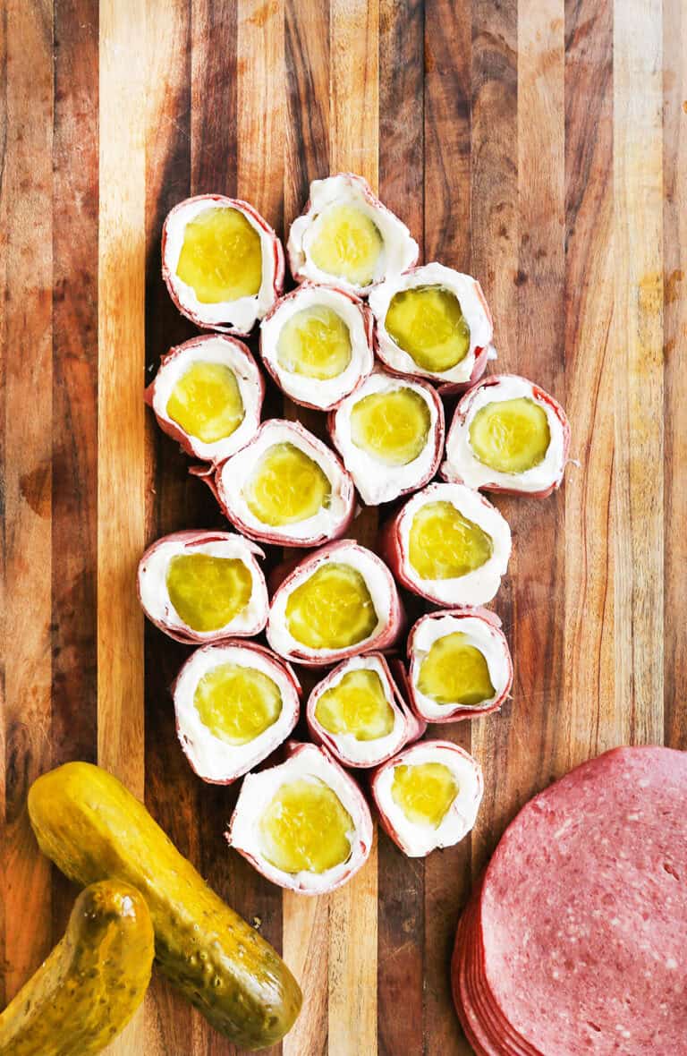 Pickle Roll Ups - 3 ingredients, 10 minutes! - Pip and Ebby