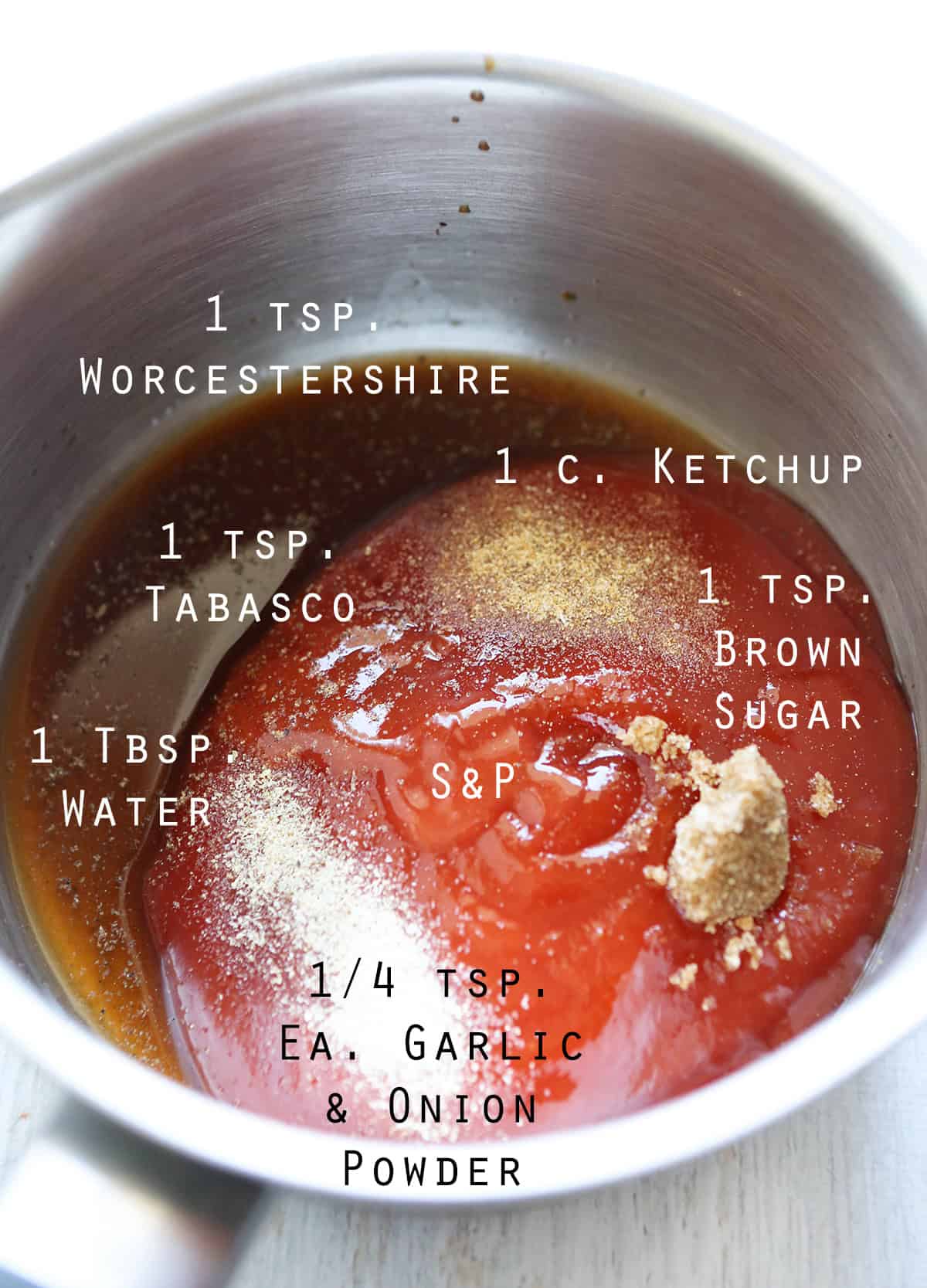 Homemade Arbys-style sauce ingredients in a metal cup.