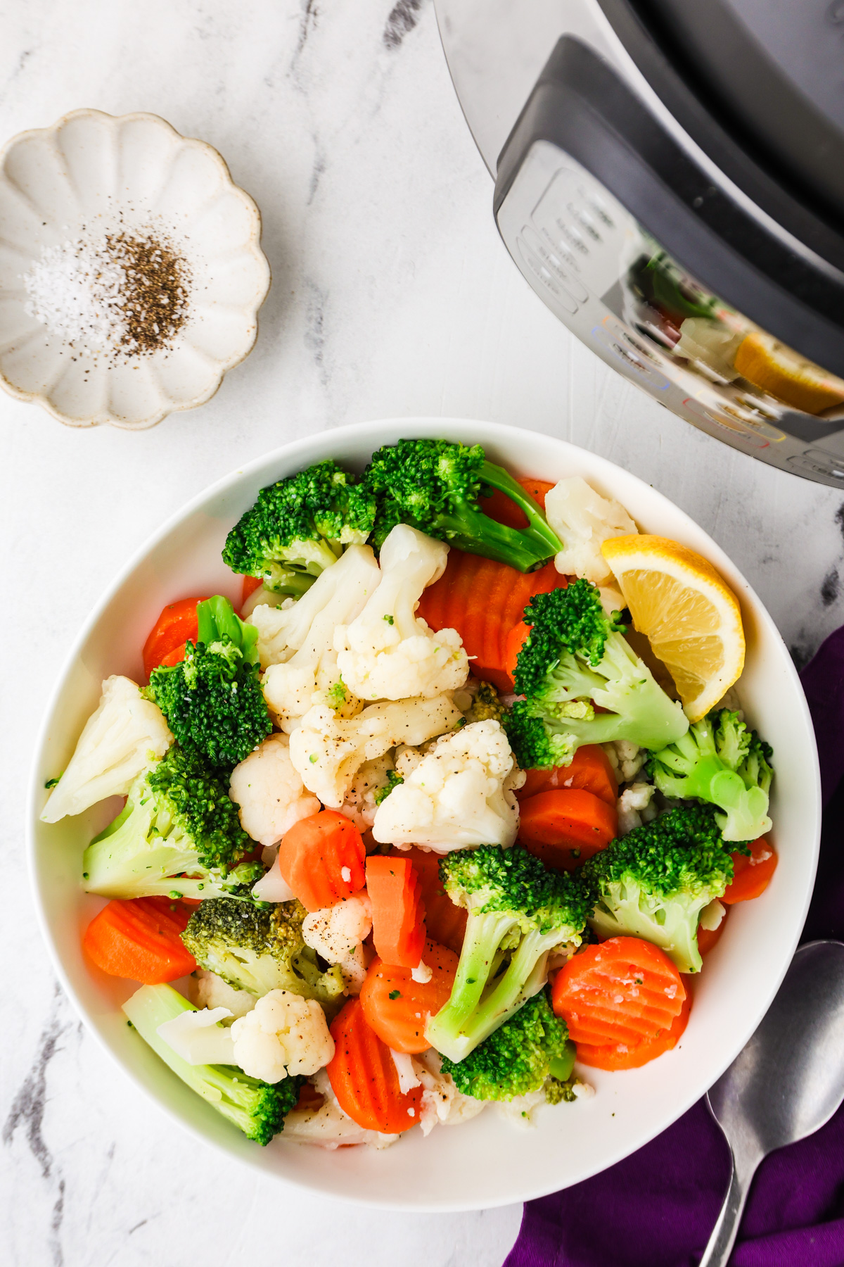 Frozen vegetables cooked in Instant Pot for quick, healthy side dish.